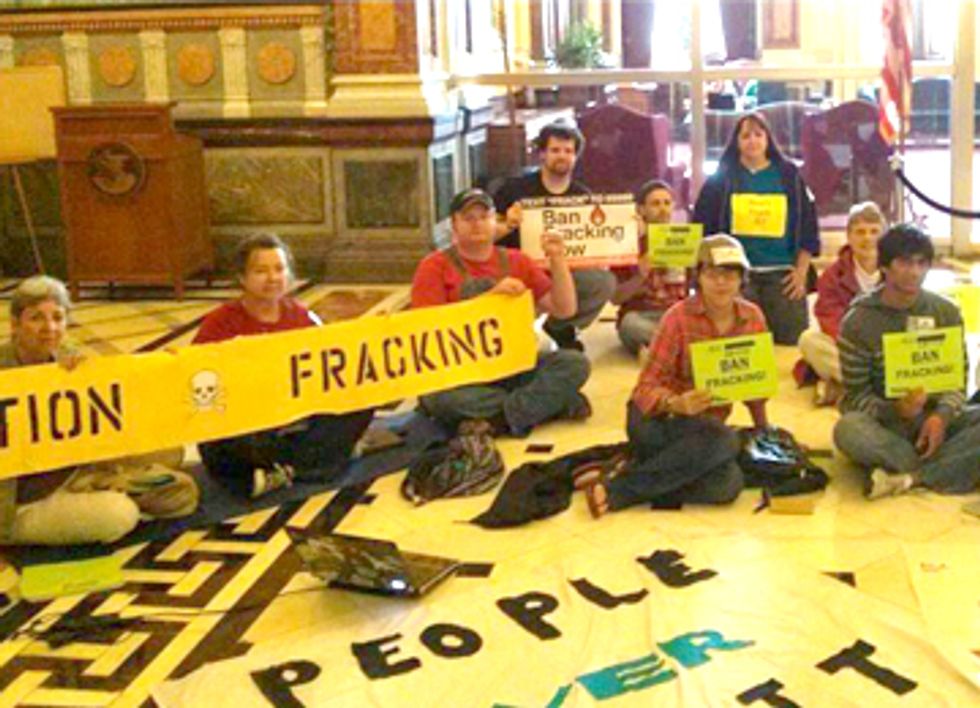 Sit In Continues Demanding a Moratorium on Fracking in Illinois
