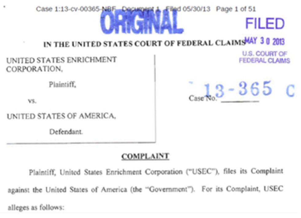 Stiffed USEC Sues Feds in Nuclear Slugfest