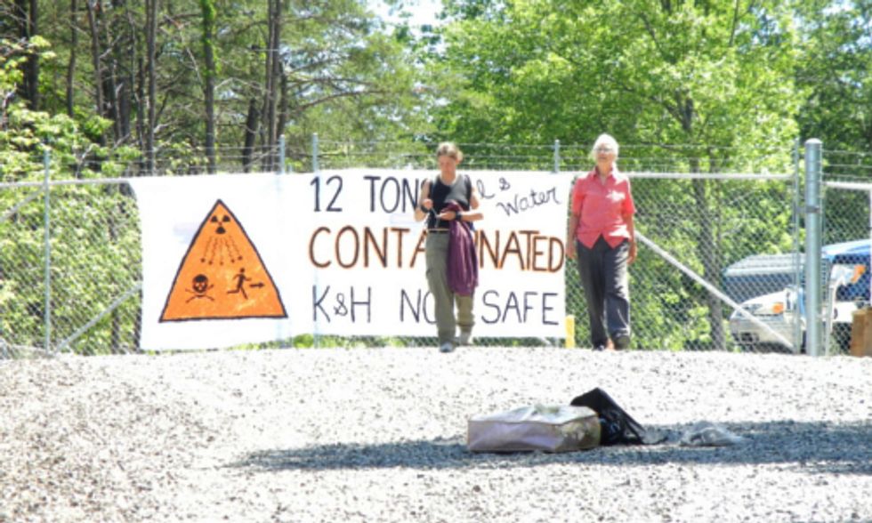 Two Women Block Gate to Fracking Wastewater Transfer Station
