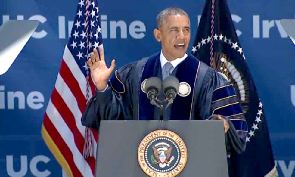 Watch Obama Address Climate Change and Mock Deniers in University of California Irvine Commencement Speech