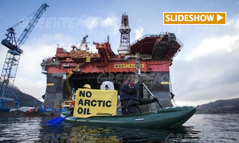 Activists Scale ExxonMobil Rig on 25th Anniversary of Exxon Valdez Oil Spill