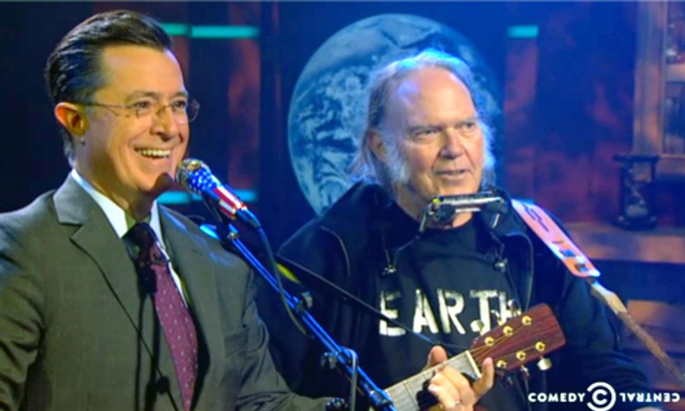 MUST-SEE: Stephen Colbert and Neil Young Sing 'Who's Gonna Stand Up?'