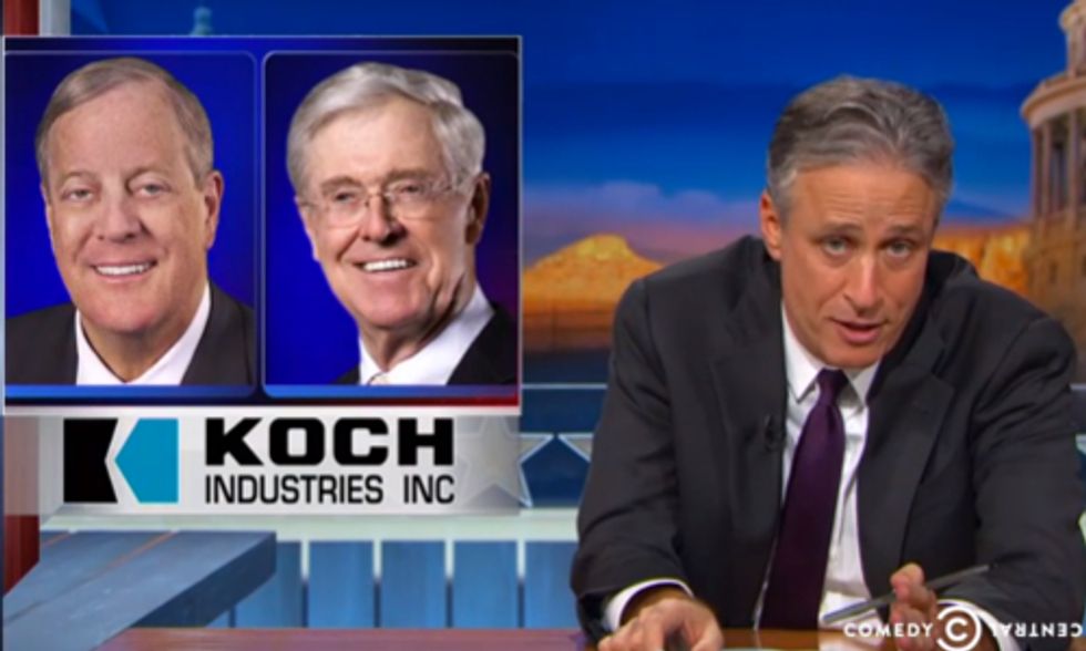 Watch Jon Stewart Welcome His Newest Advertiser: The Koch Brothers