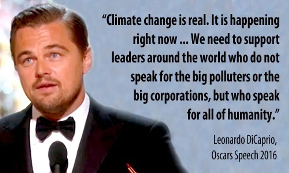 Leonardo DiCaprio Devotes Oscars Speech to Climate Change