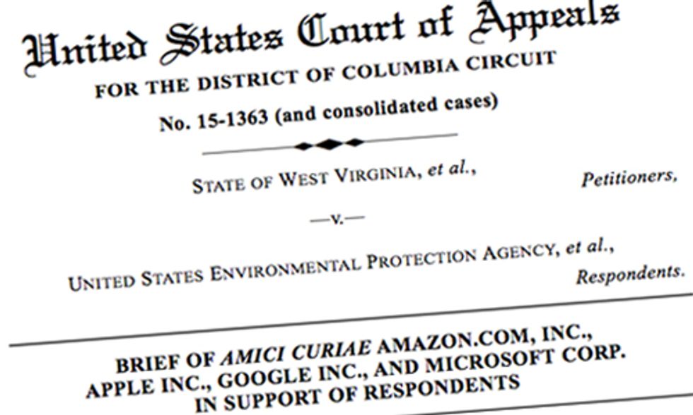 Apple, Google, Amazon and Microsoft File Amicus Brief in Support of the Clean Power Plan