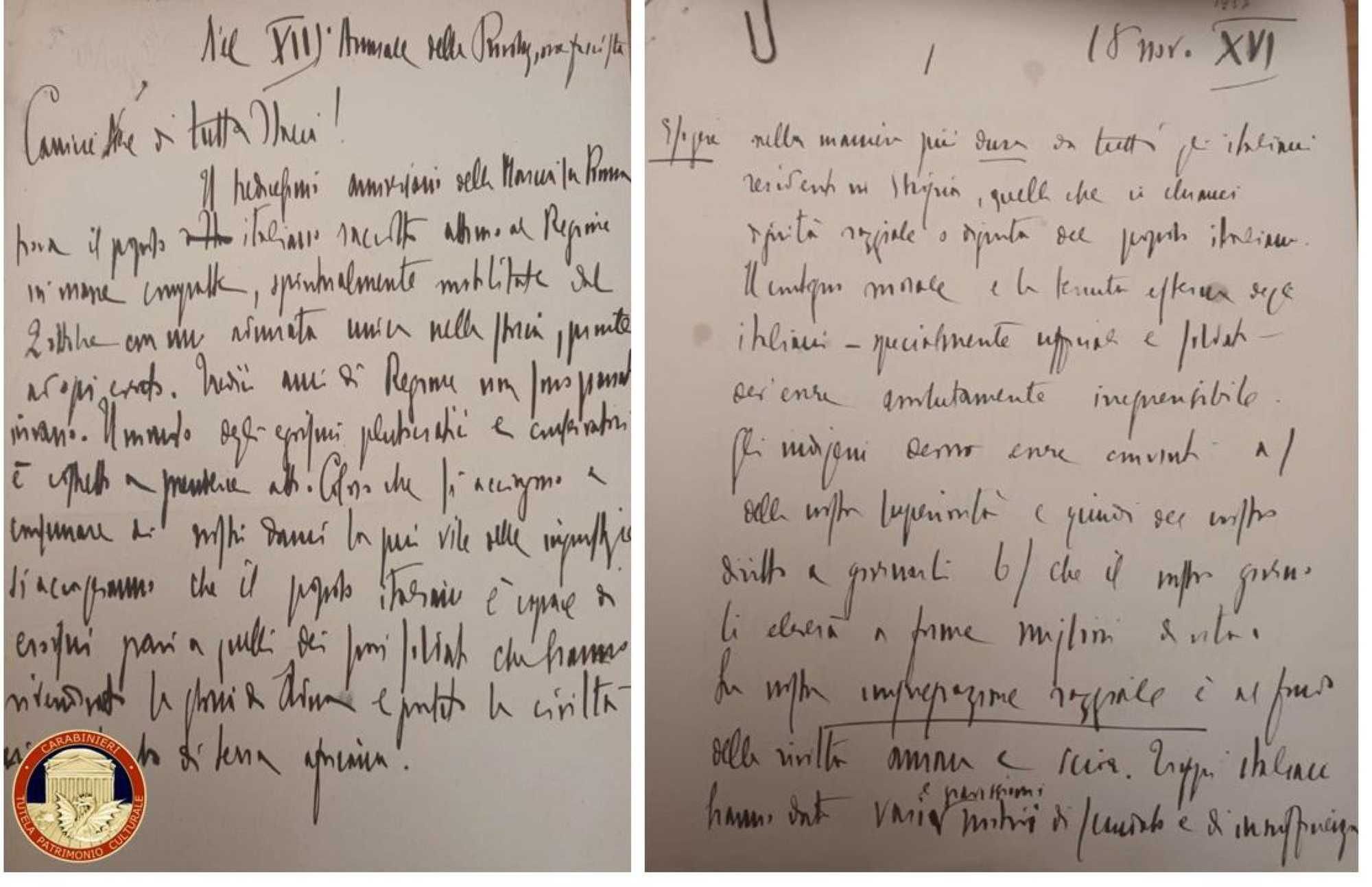 I Carabinieri ritrovano appunti originali di un incontro tra Mussolini e Hitler