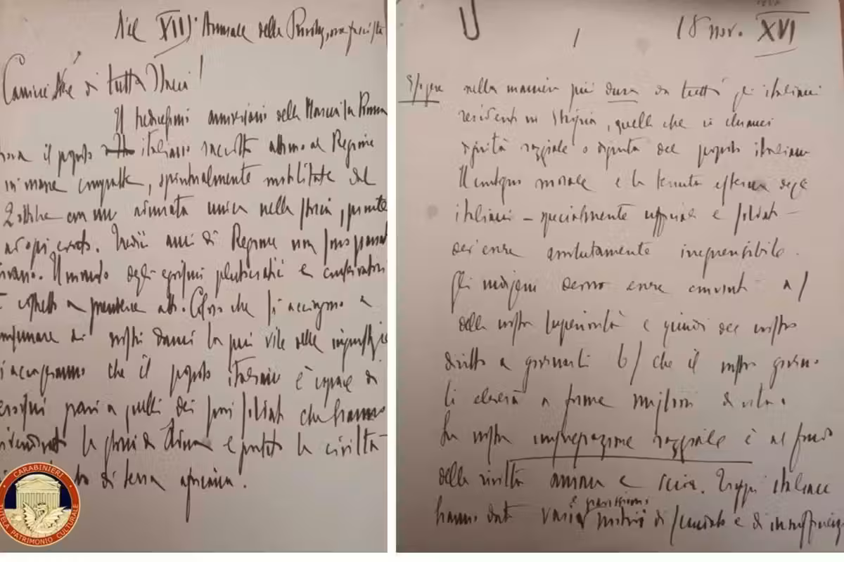 I Carabinieri ritrovano appunti originali di un incontro tra Mussolini e Hitler