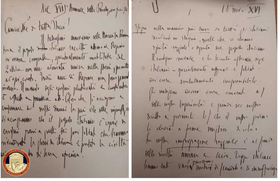I Carabinieri ritrovano appunti originali di un incontro tra Mussolini e Hitler