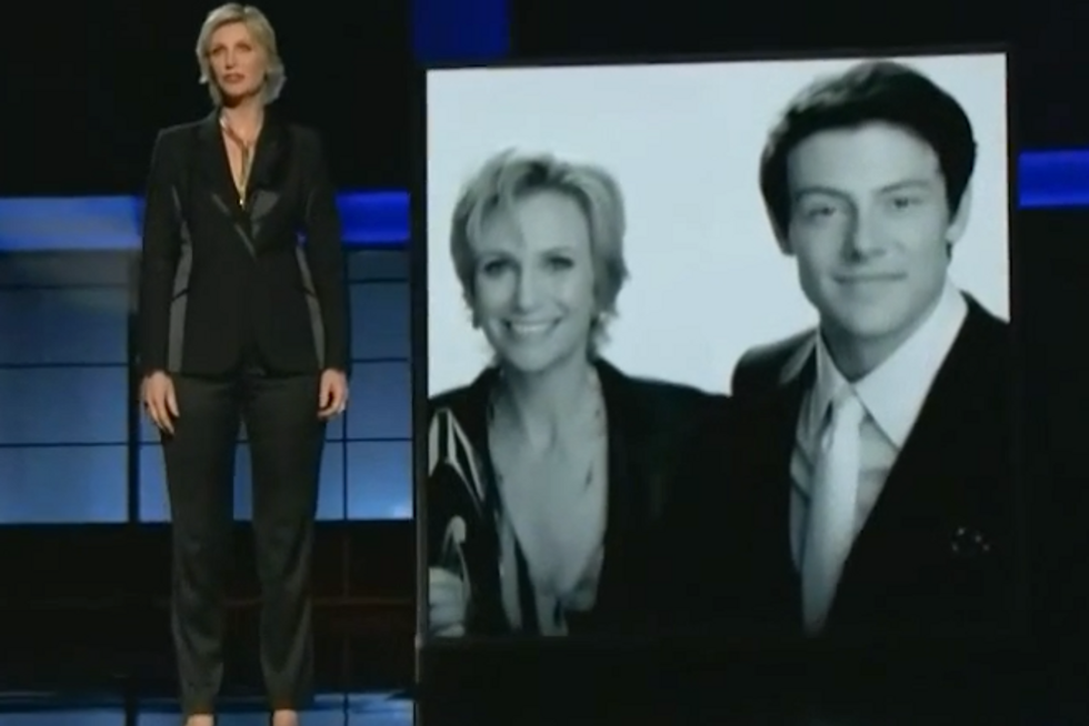 Jane Lynch Remembers "Glee" Star Cory Monteith as "A Beautiful Soul" at Emmy Awards