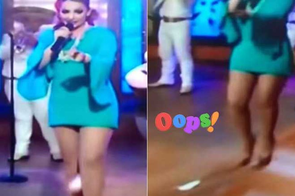 Mexican Singer Makes Most Of Maxi-Pad Malfunction!