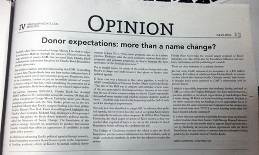 Student Abandons Economics Major at George Mason Over Koch 'Donations'