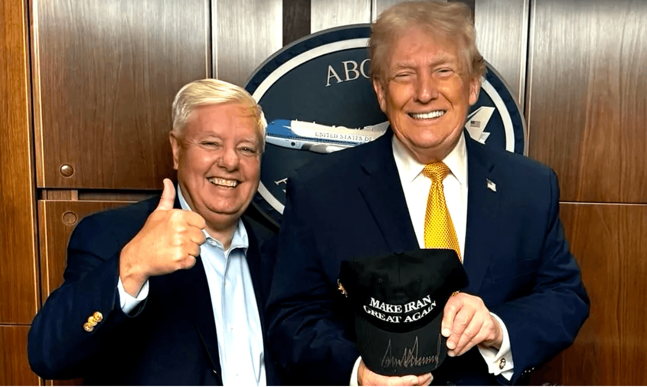 Lindsey Graham and Donald Trump  with make iran great again cap