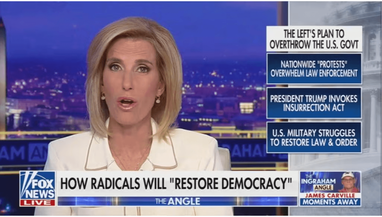 Wut? Frothing Ingraham Warns Of 'Leftist Plot' To 'Overthrow The Government'