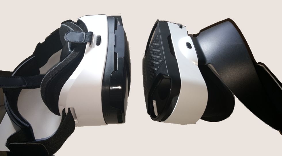 a photo of Mojing 3 headset next to a Mojing 4 headset