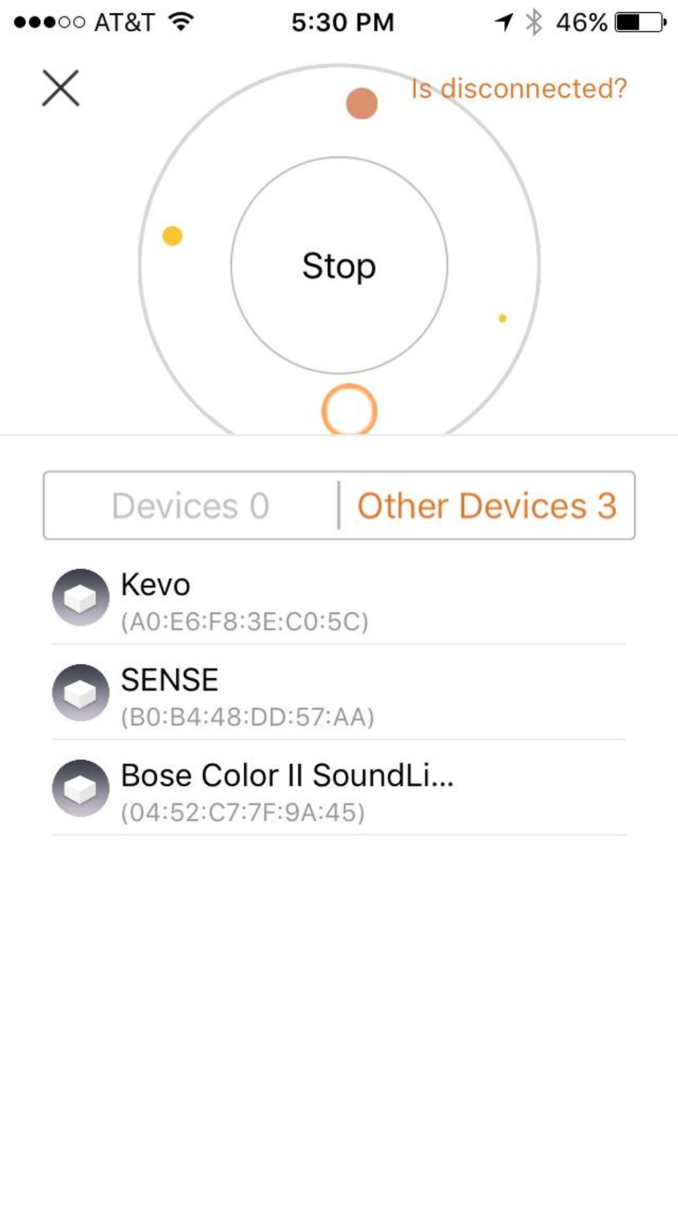 Screen shot of Cassia app showing connected devices
