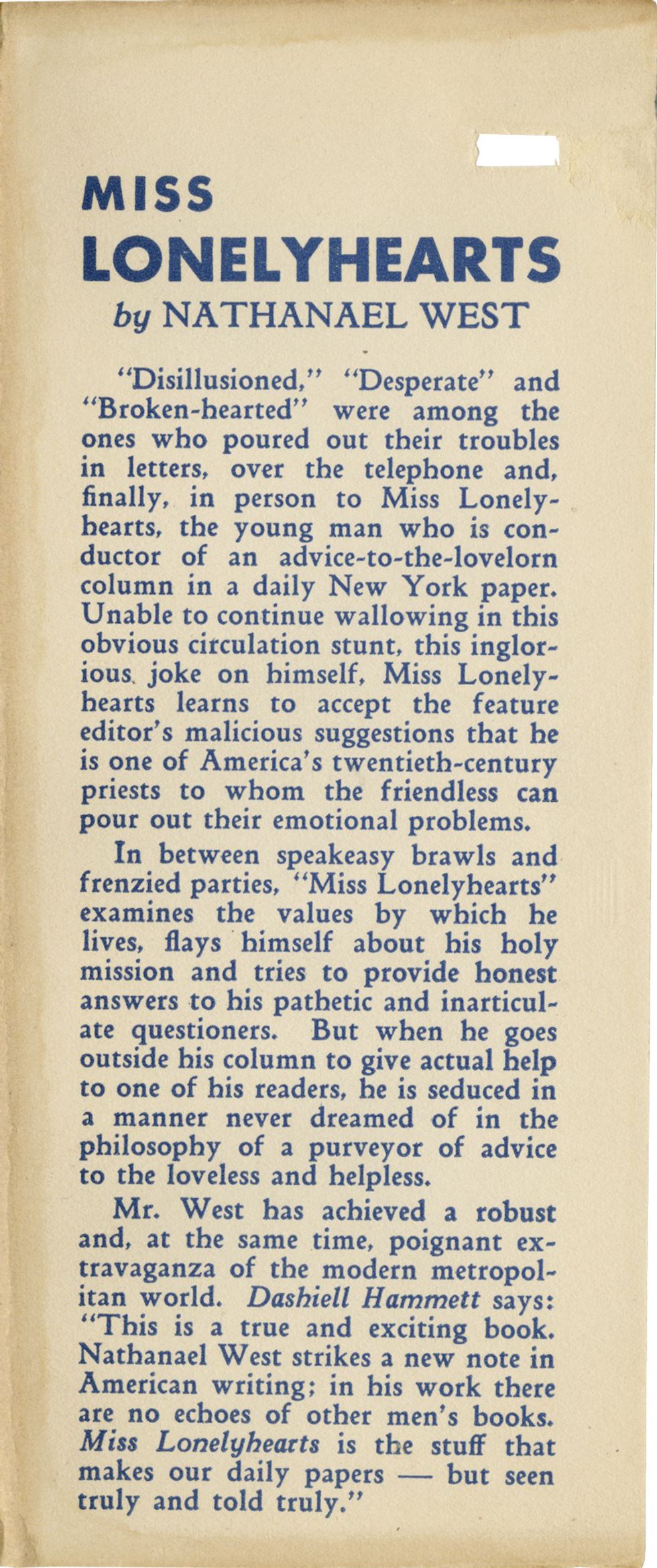 ​Miss Lonelyhearts by Nathaniel West, 1933