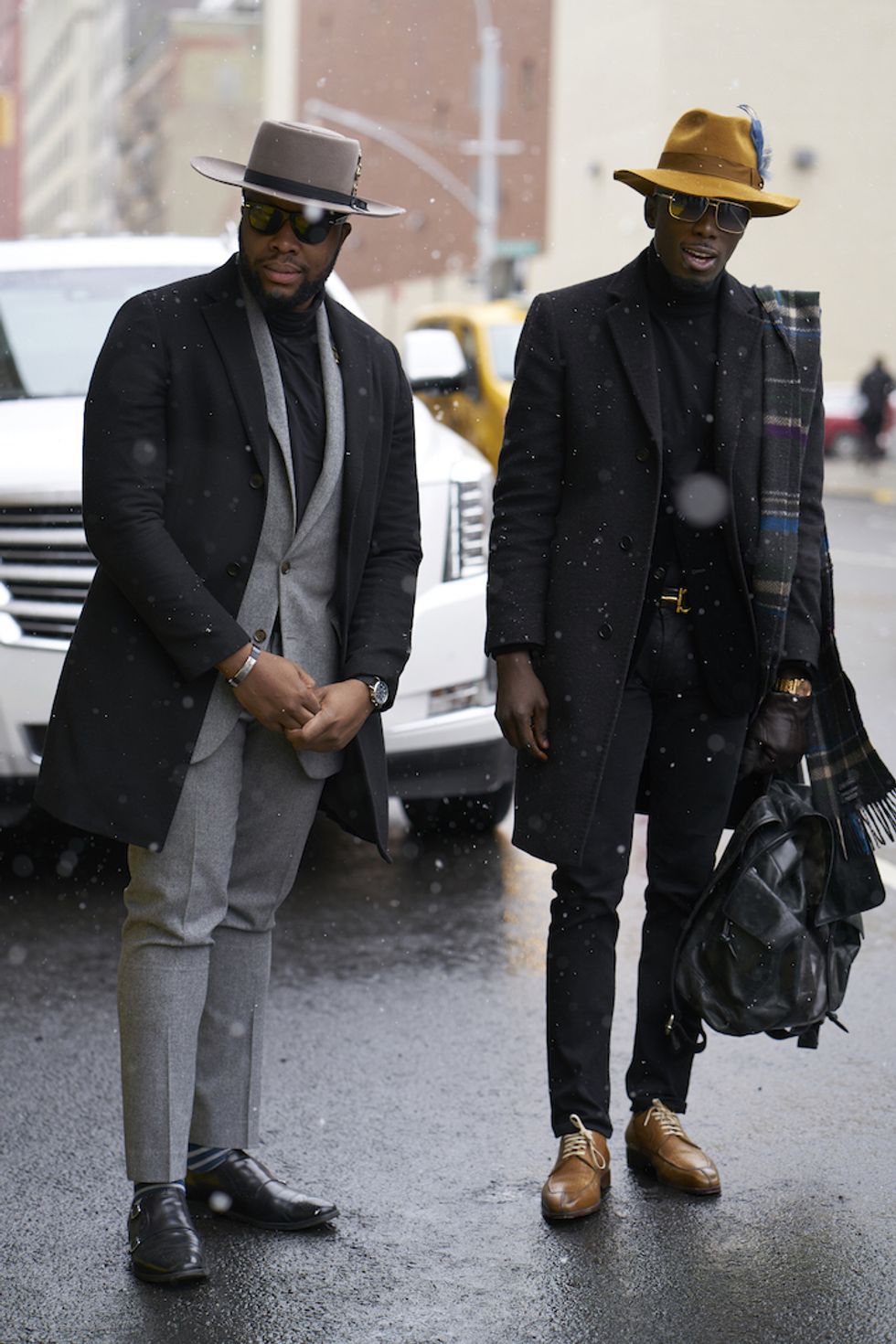 Statement hats! Plus, the one glove with the gold watch is a stroke of genius. 
