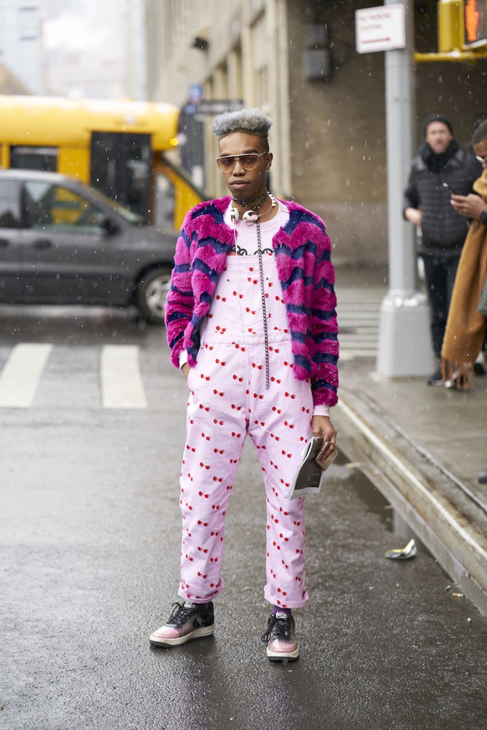 That look when you know you're wearing the hell out of your pink cherry overalls in the dead of winter