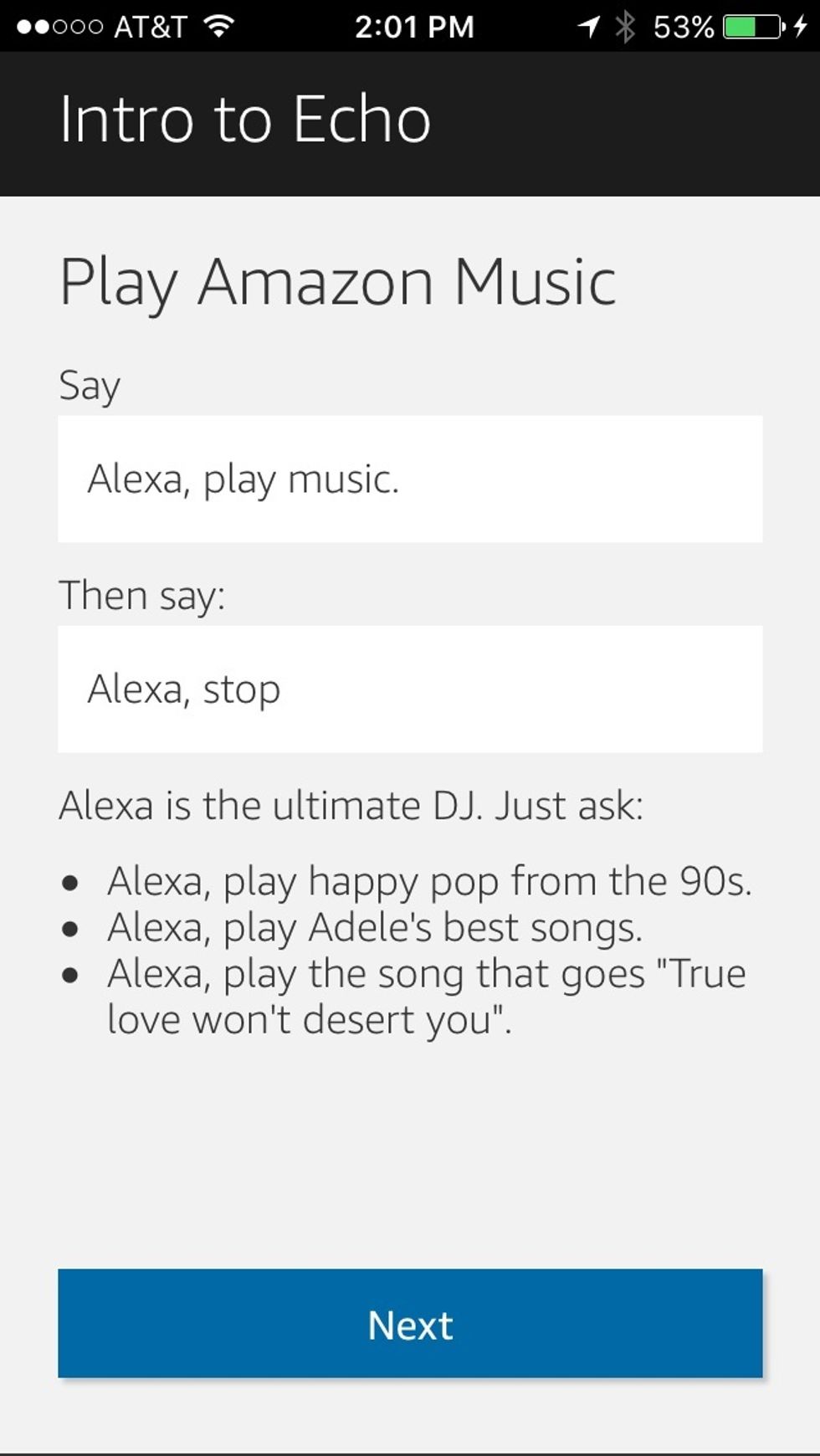 screen shot of alexa app