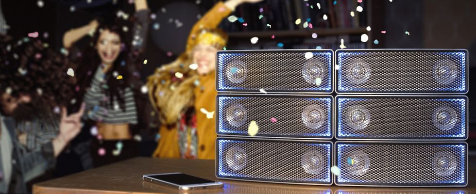 a photo of aiFi speakers stacked