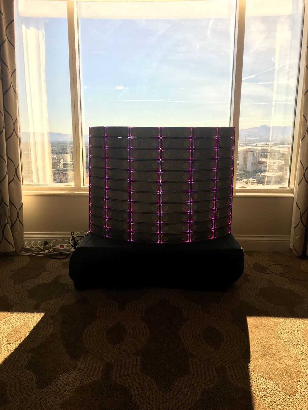 a photo of aiFi stackable Bluetooth speakers stacked up