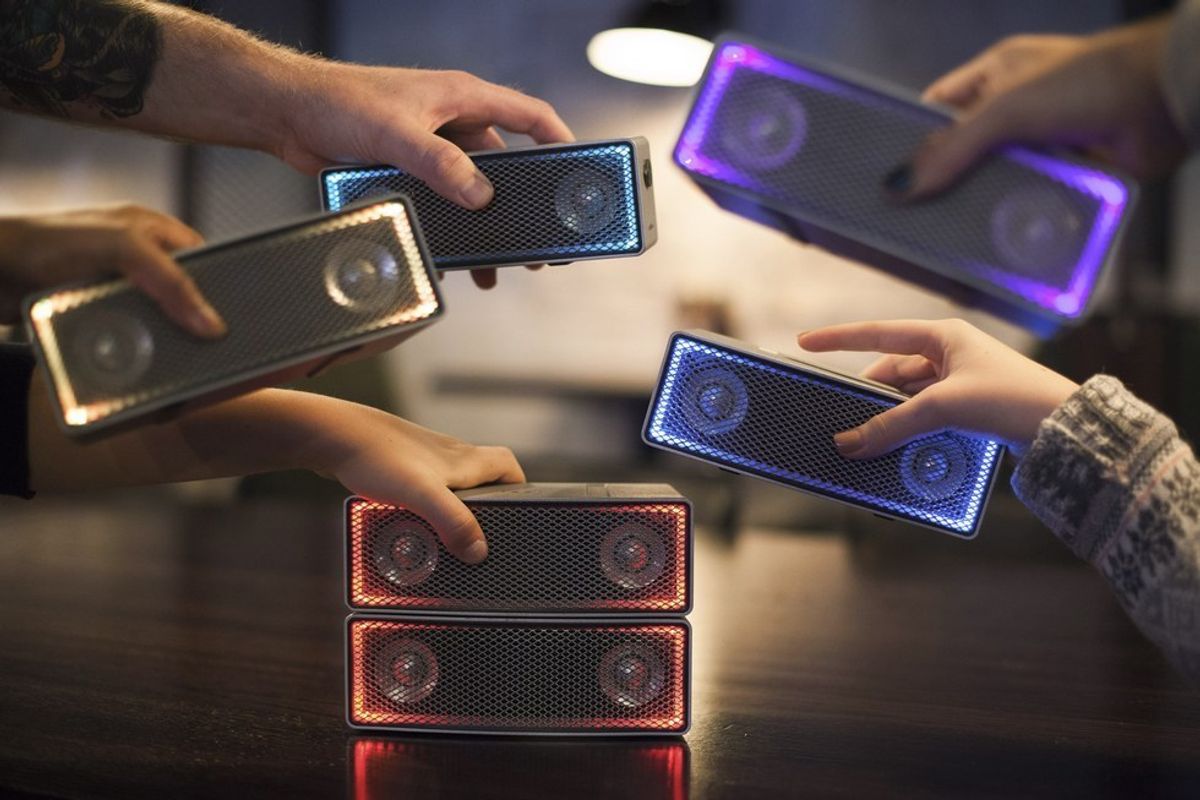 A photo of aiFi bluetooth speakers being stacked