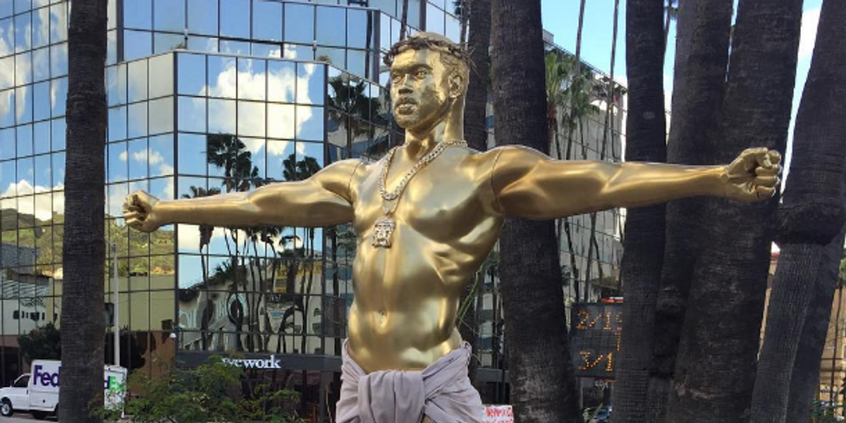 Somebody Put A Life-Size Gold Kanye Jesus On Hollywood Boulevard