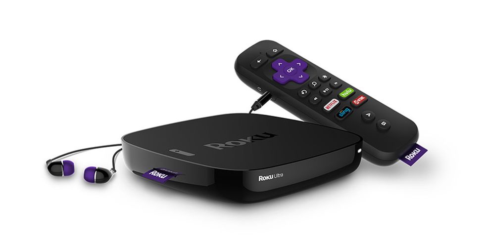 a product shot of Roku streaming media device.