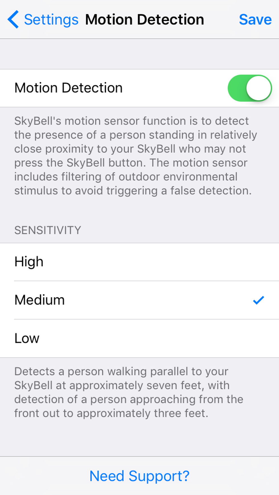 Motion detection screen in skybell mobile app