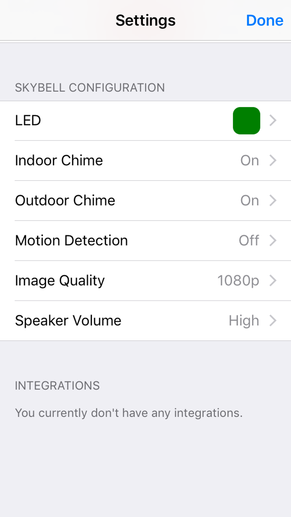 photo of skybell mobile app settings screen
