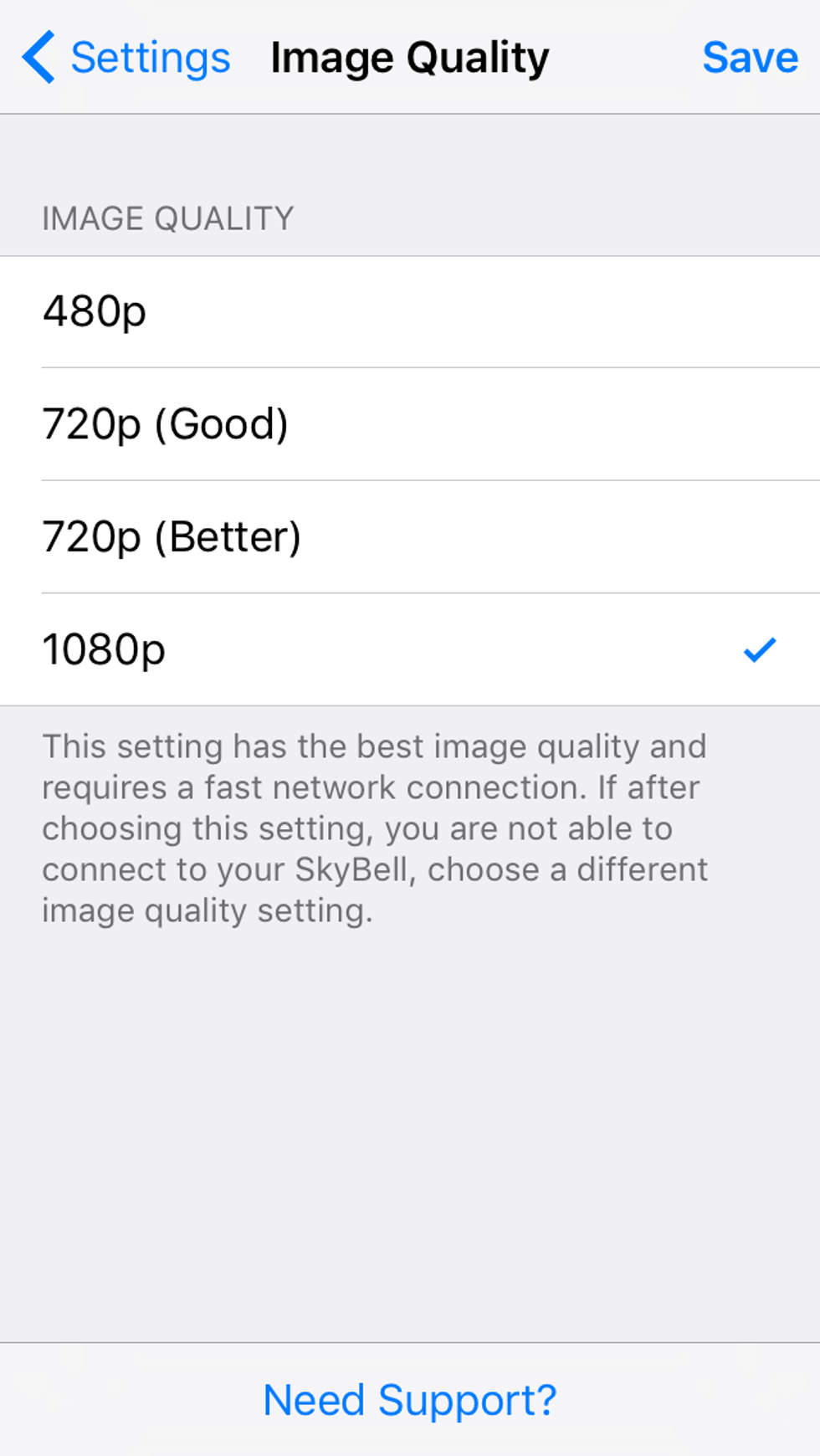 Photo of skybell mobile app settings screen