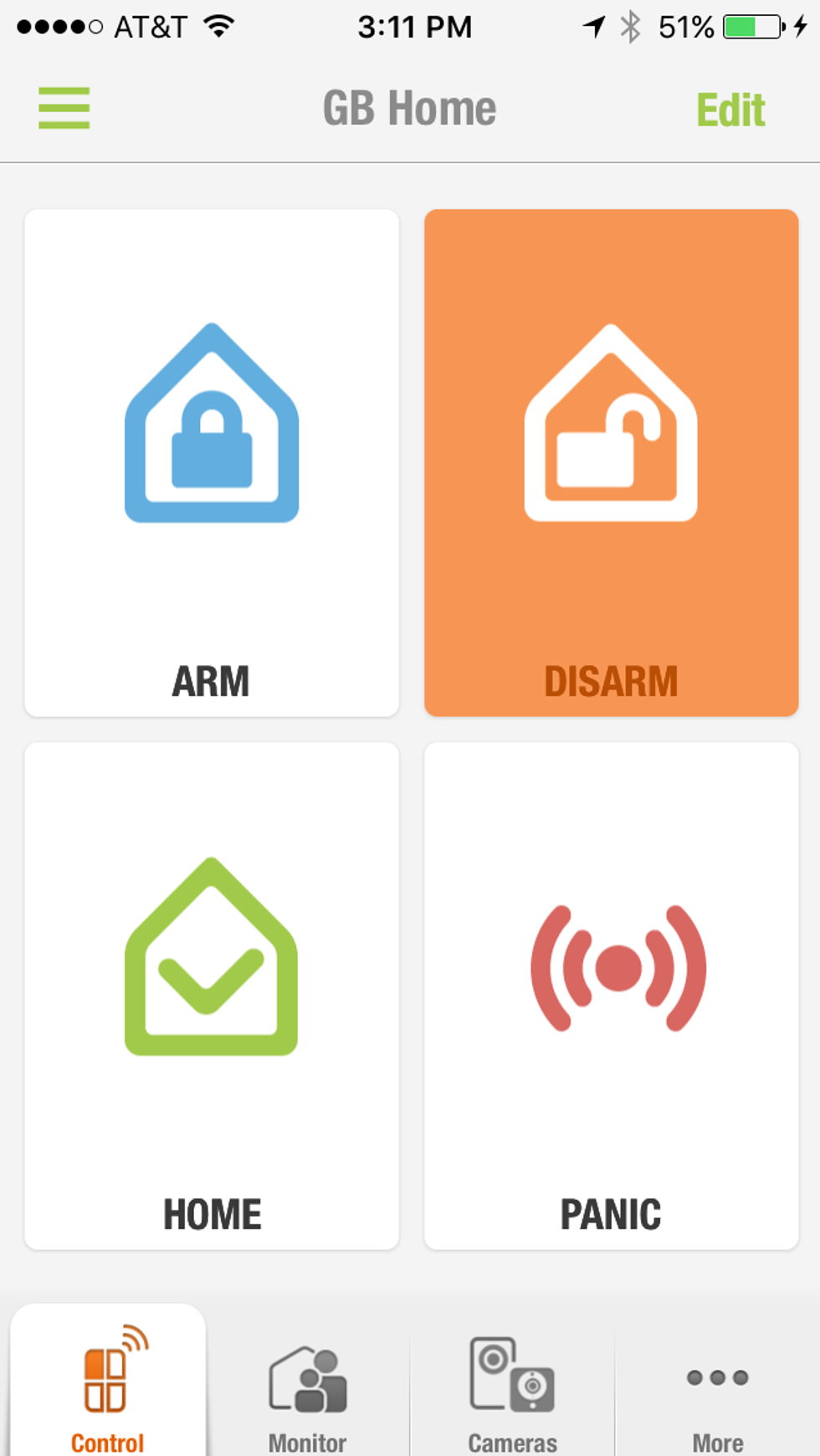 Scree shot of dashboard screen in iSmartAlarm's app
