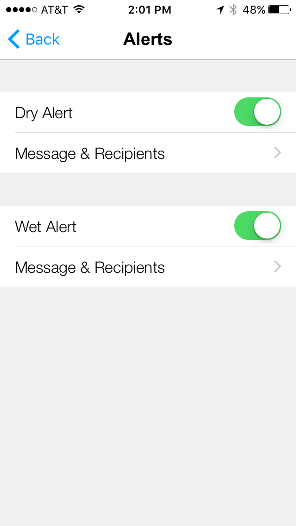 A screenshot of alert in Insteon app on a water leak