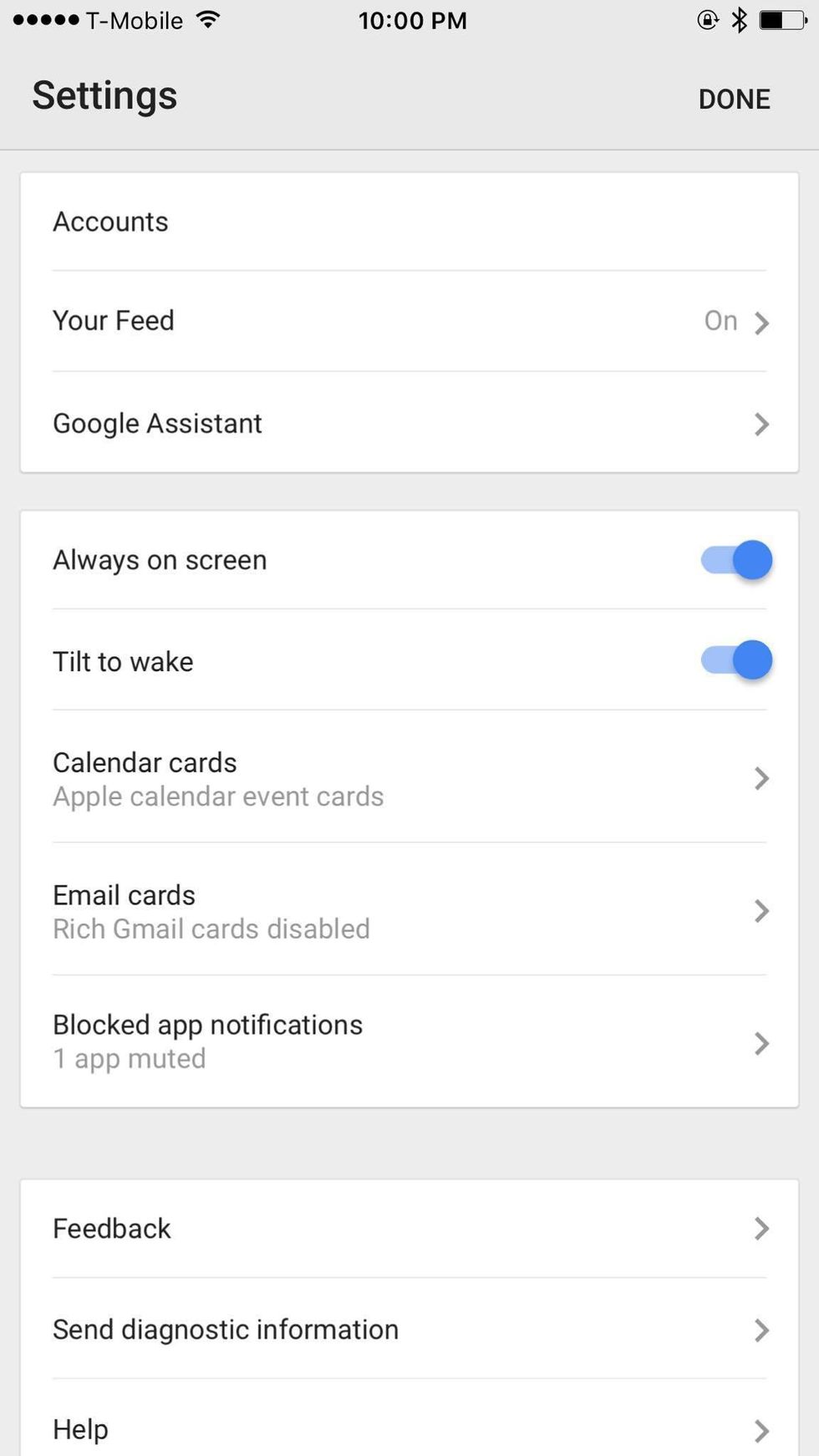 screen shot of setting section of Huawei app
