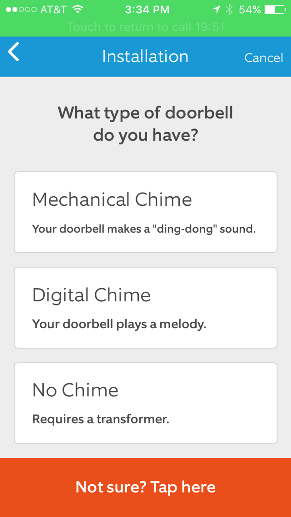 screenshot of Ring app showing you how to determine the type of doorbell chine you have in your home.