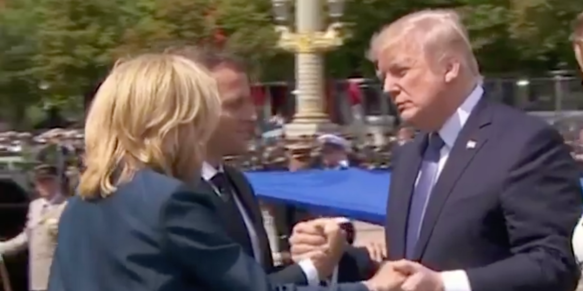 Trump and Macron's Parting Handshake Looked Like a Literal Nightmare