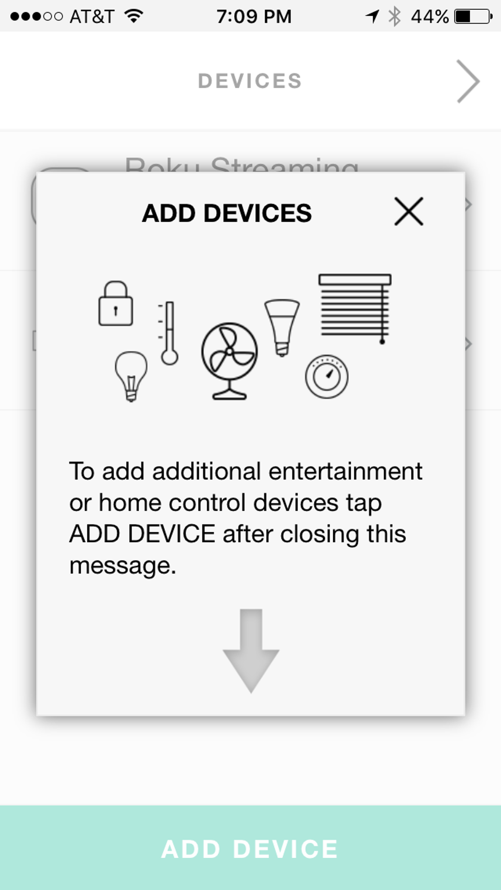 screenshot of how to add a device to harmony hub in the app
