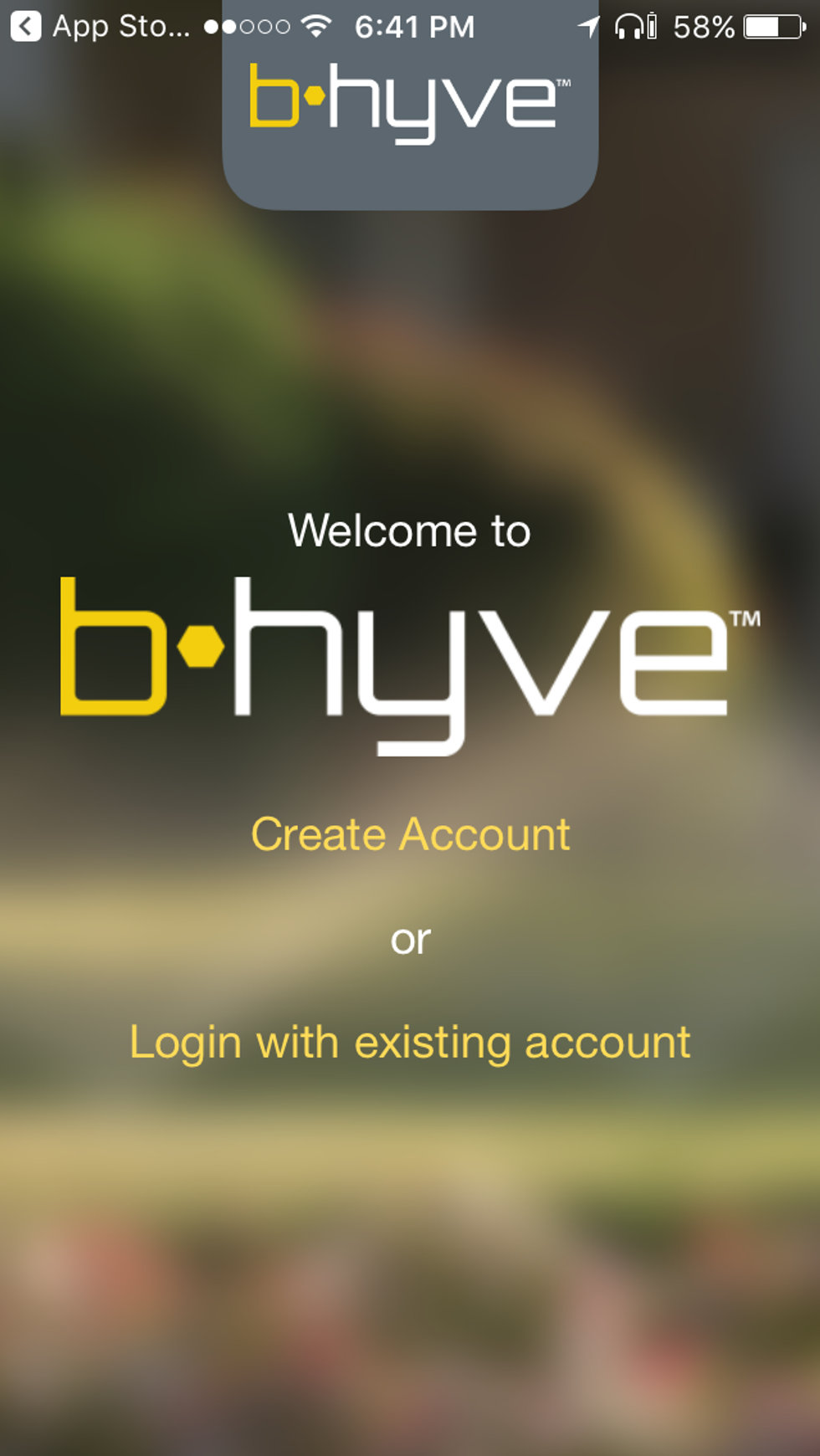 Opening screen to bhyve app