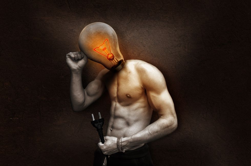 Man's box with a lightbulb for a head