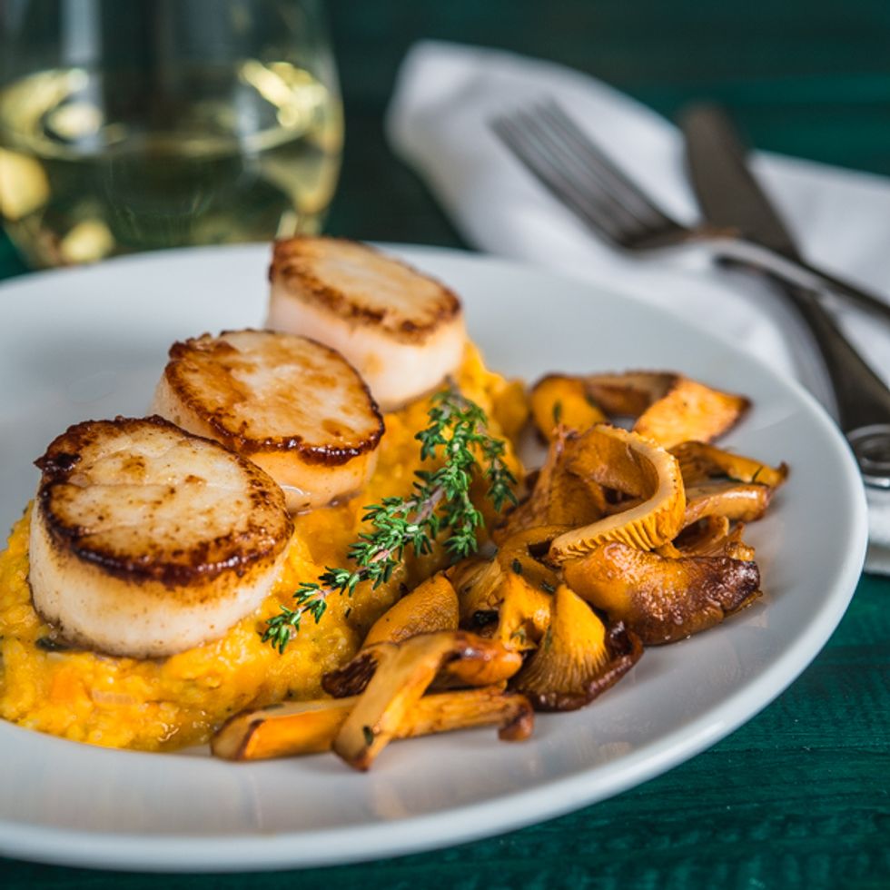Seared Scallops with Sweet Potato Grits and Chanterelle Mushrooms My Recipe Magic