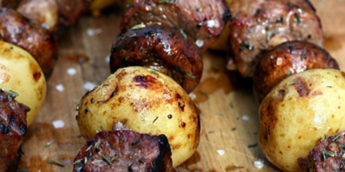 Grilled Steak, Potato & Mushroom Kabobs - My Recipe Magic-image