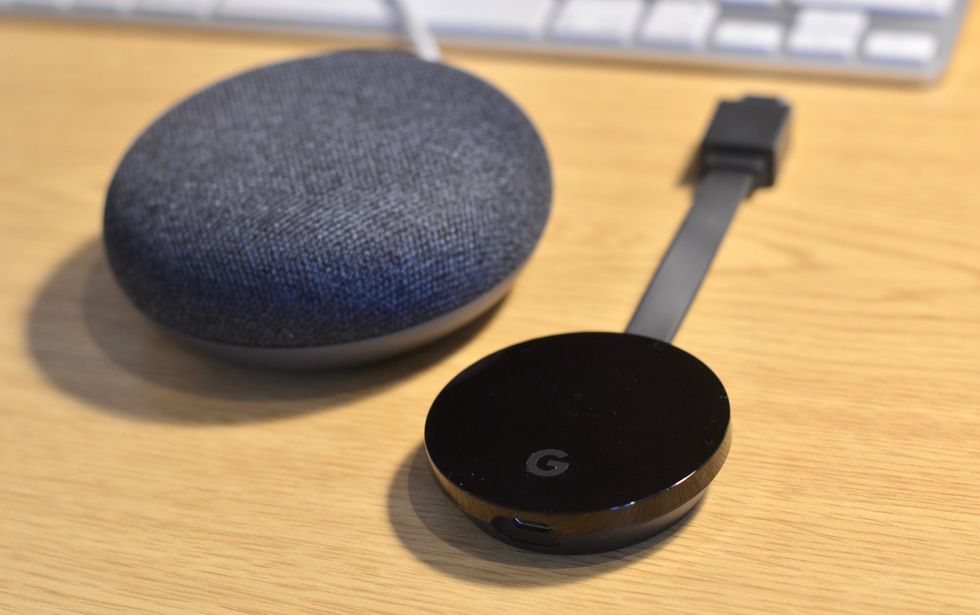 Picture of Google Home Mini next to Chromecast Ultra