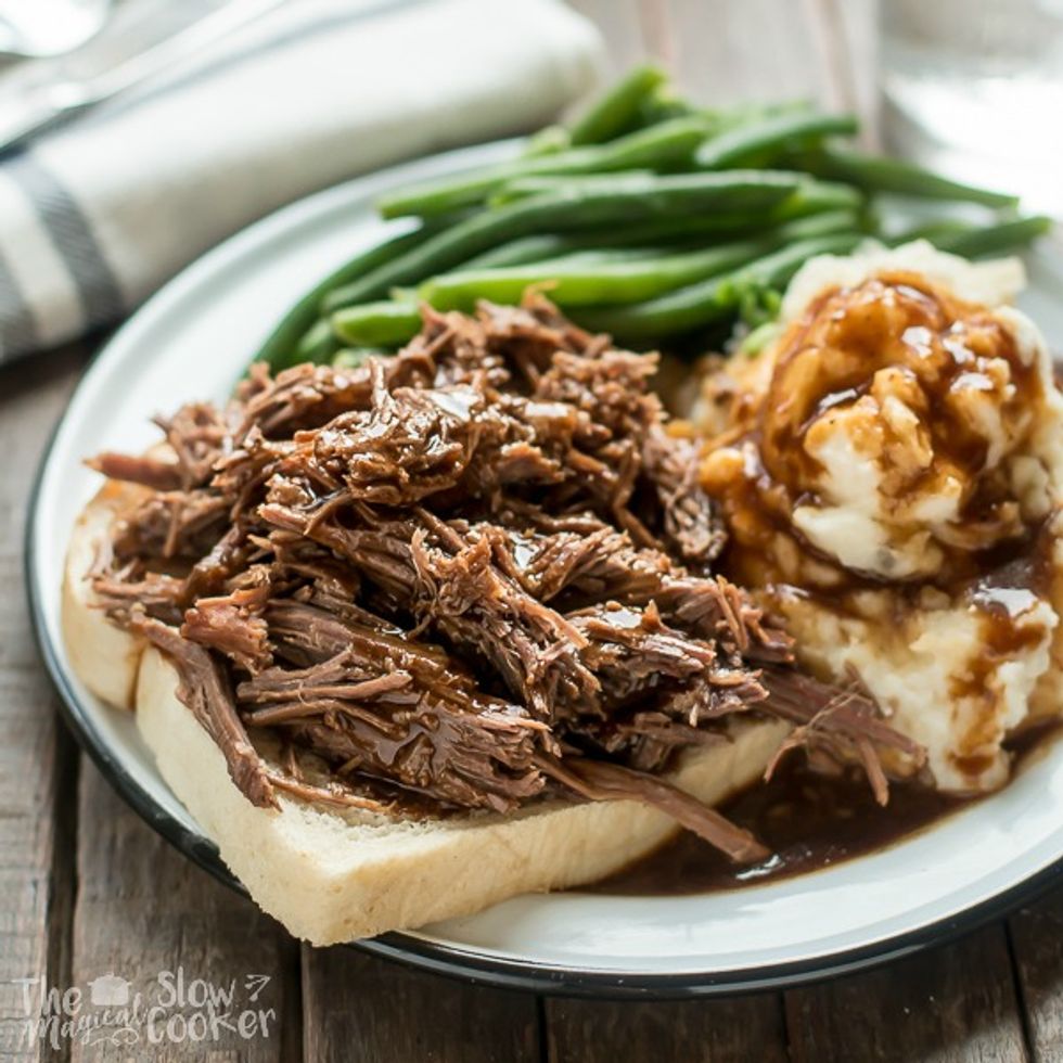 Slow Cooker Hot Roast Beef Sandwiches with Gravy - My Recipe Magic