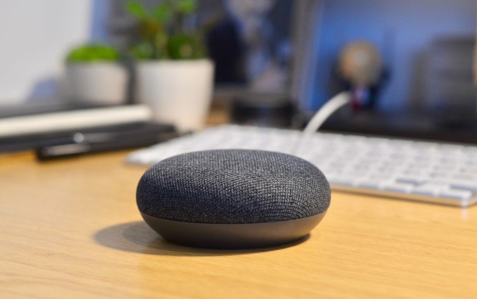 Photo of a Google Home Mini smart speaker