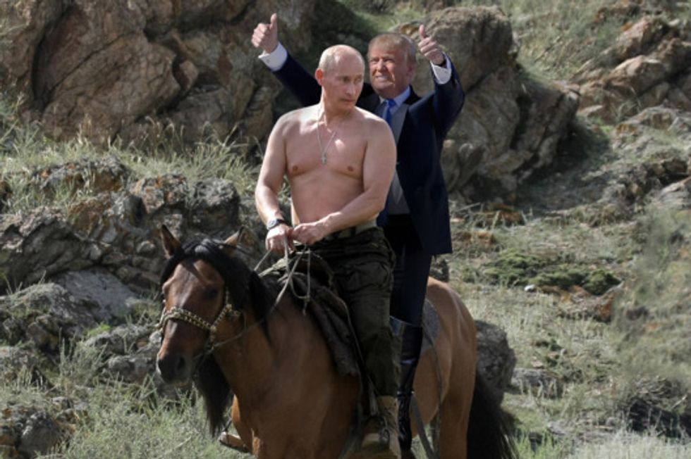 Trump Signs Russian Sanctions With Tiny Fingers Crossed Behind His Back