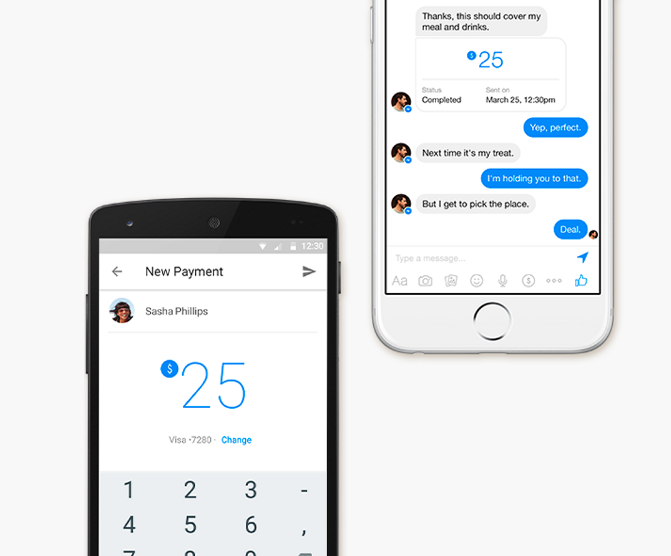 a photo of Facebook Messenger app paying a bill
