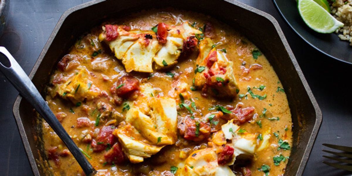 Coconut Tomato Curry with Cod & Brown Rice - My Recipe Magic