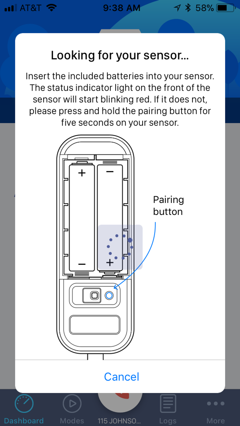 Ooma Tell mobile app pairing screen.