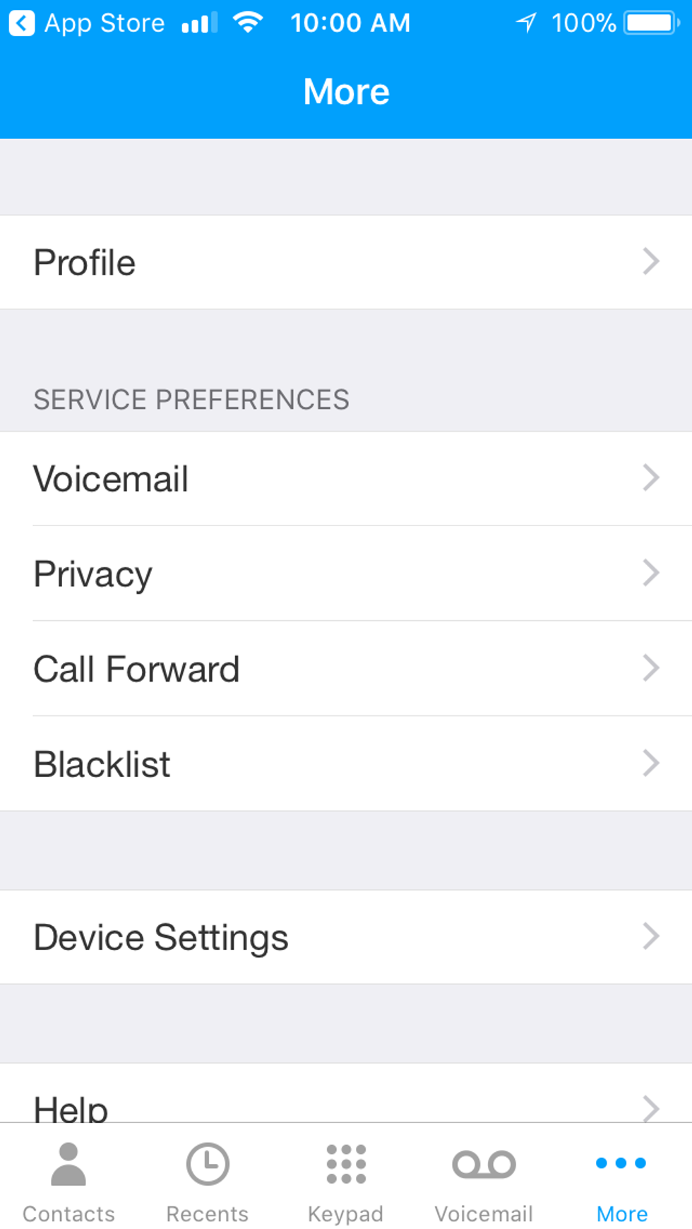 Ooma Telo mobile app with profile page.