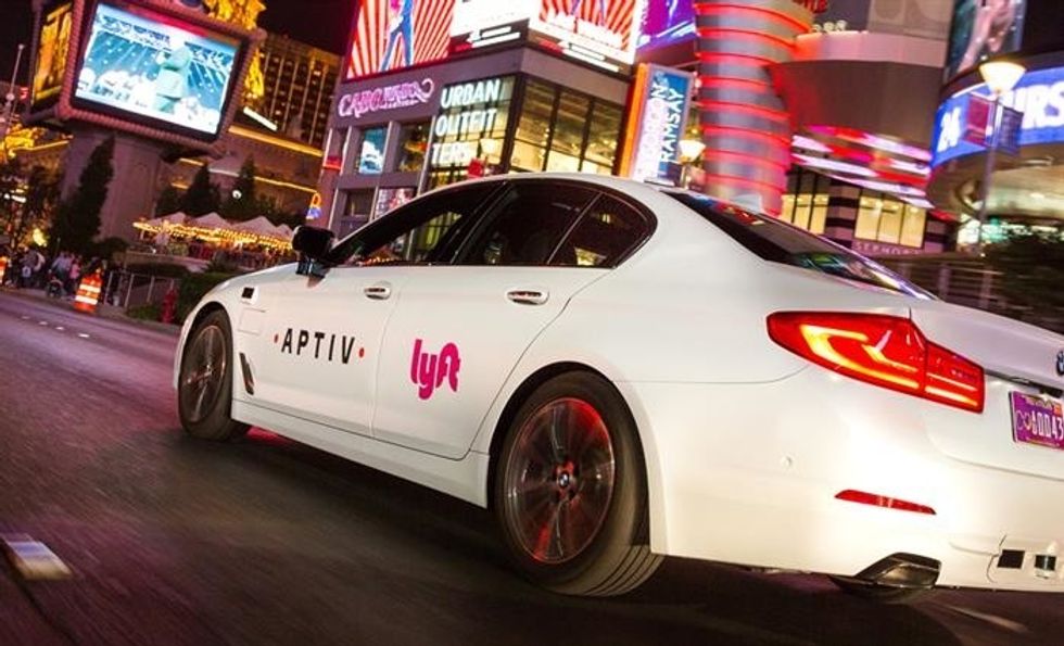 a photo of aptiv lyft vehicle driving in Las Vegas